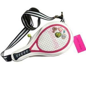 Betsey Johnson Tennis Racket Crossbody Bag in Pink and White